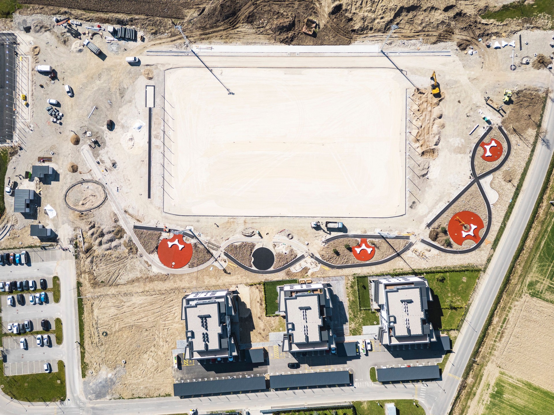 Aerial View of Construction Site for Sports Field and Residential Area